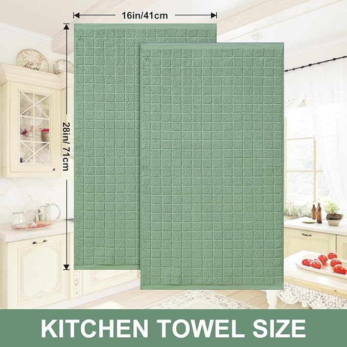 Homaxy Premium Ring Spun Cotton 390 GSM Kitchen Towels, 6 Pack, Grass Green | 16" x 28" Large Dish Towels, Super Absorbent Terry Hand Towels, Soft Tea Towels with Hanging Loops - Image 5