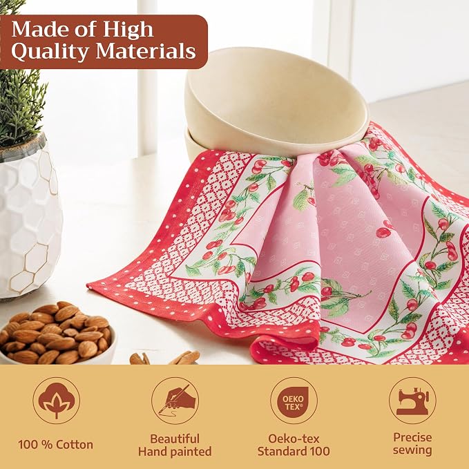 Maison d' Hermine Cloth Napkins Set of 4 Reusable 100% Cotton (18" x 18") | Everyday Square Napkins Cloth Washable Dinner Party Wedding Restaurant Hotel Kitchen Spring Summer - Pink Cherries - Image 3