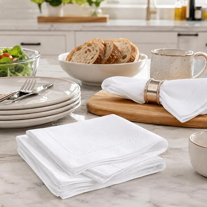 ALPHA Living HOME White Cloth Napkins Set of 12, 20x20 Inch - Absorbent Cotton Blend, Washable & Reusable Dinner Napkins for Home, Restaurant, Wedding, Hotel & Party Use - Image 3