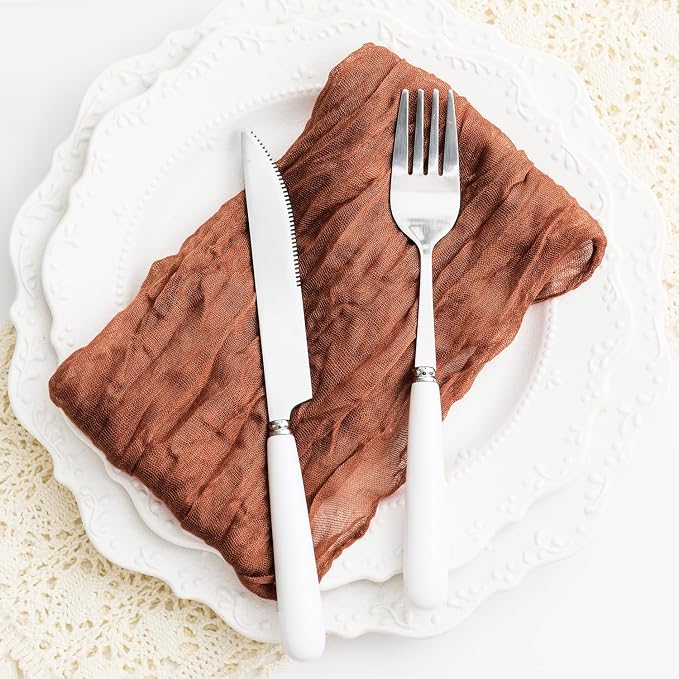 60 Pack Terracotta Cheesecloth Napkins 21x21 Inches Terracotta Cloth Napkins Washable Set of 60 Dinner Table Napkins for Wedding Bridal Baby Shower Rustic Boho Cotton Gauze Summer Party Table Decor - Image 7