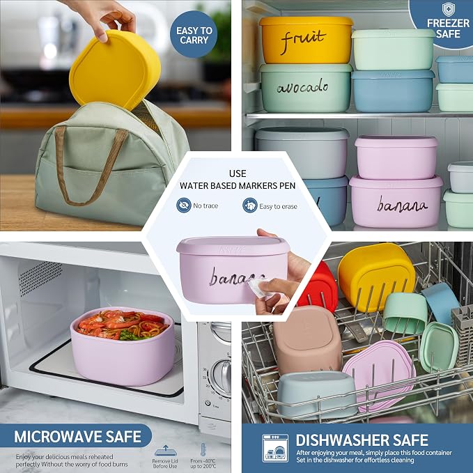 ISSEVE 12Pcs/Set Nesting Silicone Food Storage Containers with Lids, Purple | BPA-free, Reusable, Meal Prep Containers, Small Freezer Portions, Dishwasher Cleaning, Nested Cabinet Storage, 5 Sizes - Image 6