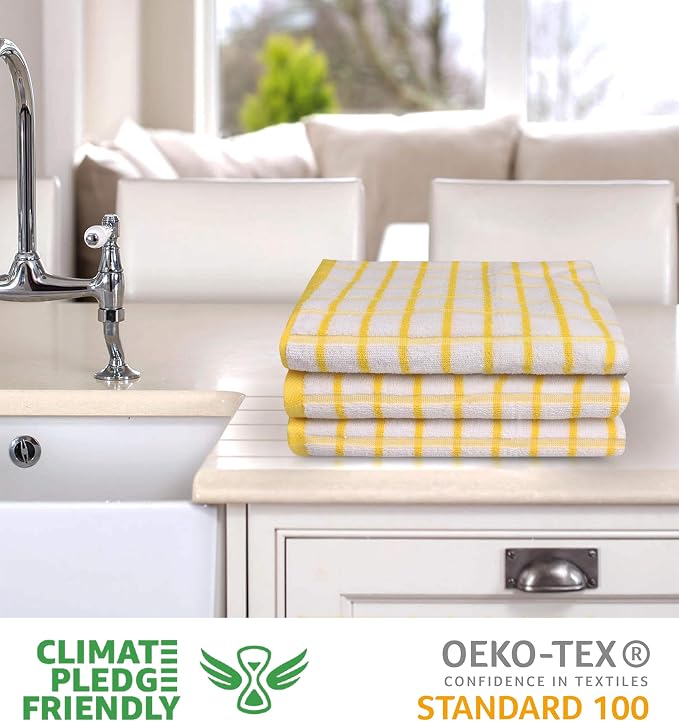 Urban Villa Kitchen Towels Cotton Dish Towels 20”x30” (Set of 3) Yellow Wht - Image 2