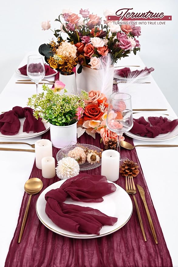100 Pieces Cloth Napkins Burgundy Dinner Cheesecloth Napkins for Wedding,Wrinkled Cloth Napkins Bulk for Home Party Rustic Table Decoration, 17 x 17 Inch - Image 5