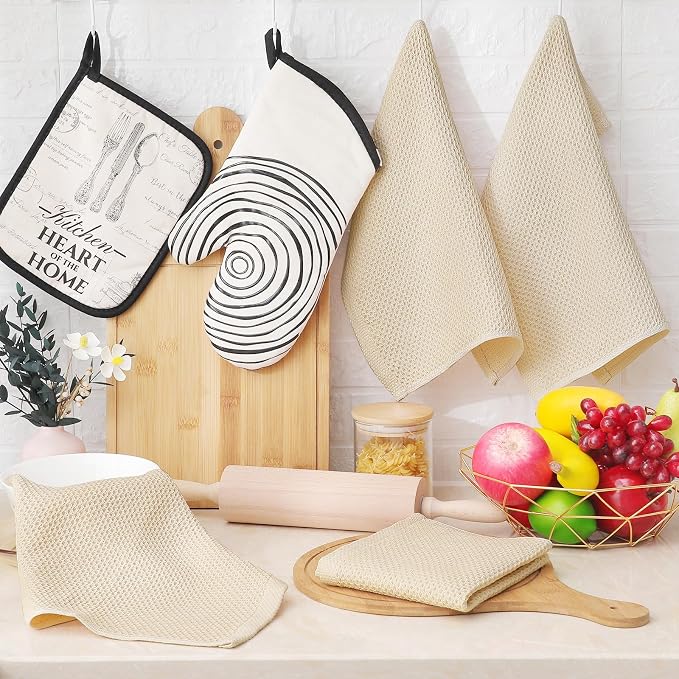 Homaxy 100% Cotton Waffle Weave Kitchen Dish Cloths, 9-Pack, Beige | Ultra Soft Absorbent Dish Towels, Quick Drying Dish Rags with Hanging Loop, 12 x 12 Inches - Image 6