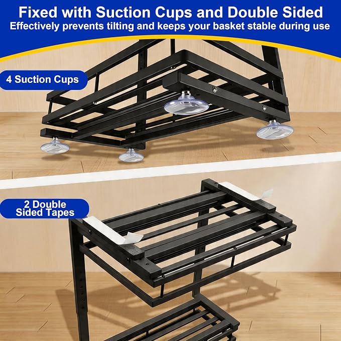 2-Tier Metal Pull-Out Under Sink Organizer, Black, 1 Pack | Carbon steel, ball-bearing pull-out, 6-level adjustable, no-drill setup, for under-sink pipes and bottles - Image 7
