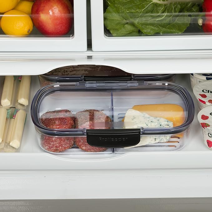 Progressive Prokeeper + Deli Storage Set: Air-Tight Silicone Sealed Containers w Grooved Bottom, Dry Erase Lid, BPA-Free, Stackable, Keeps Meats & Cheeses Fresh Longer, PKS-710C Split Deli 1.6L - Image 5