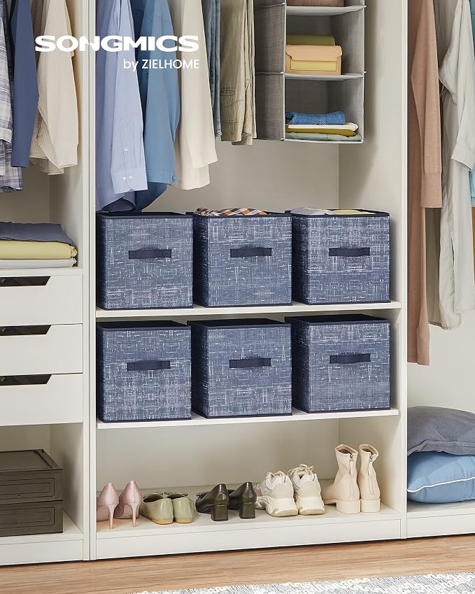 SONGMICS Storage Cubes, 11-Inch Non-Woven Fabric Bins with Double Handles, Set of 6, Closet Organizers for Shelves, Foldable, for Clothes, Misty Blue UROB026I01 - Image 2