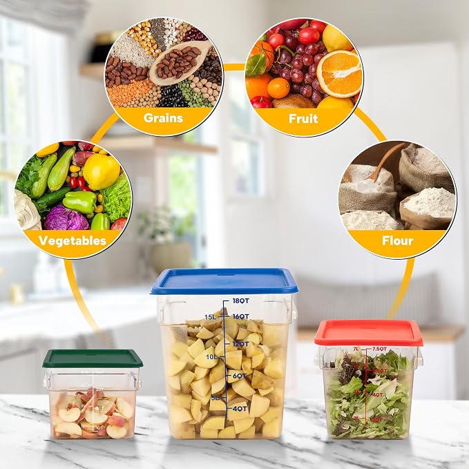 BIEAMA 4 Pack 8 Qt Square Food Storage Containers with Lids, NSF, Clear | Commercial polycarbonate containers with scale markings and handles; stackable for prep, brining, fermentation & bulk storage - Image 8