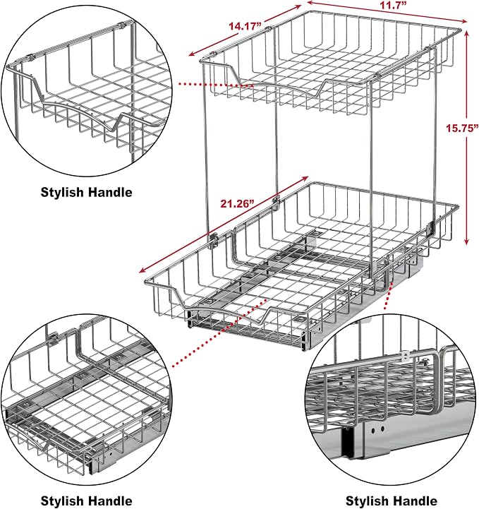 Simple Houseware 2-Tier (L+L) Pull Out Under Cabinet Sliding Shelf, Chrome | for Kitchen Organizer - Image 2