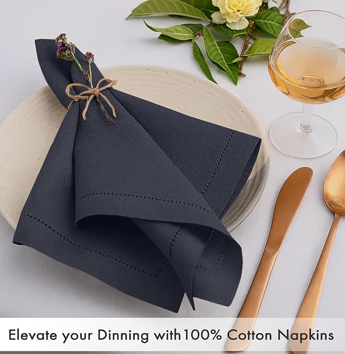 Ruvanti Cloth Napkins Set of 12, 100% Cotton High GSM 18x18 Inches, Hem Stitched Corners, Soft, Washable, Highly Durable & Absorbent, Perfect for Parties, Christmas, Thanksgiving Dinners – Ombre Blue - Image 2