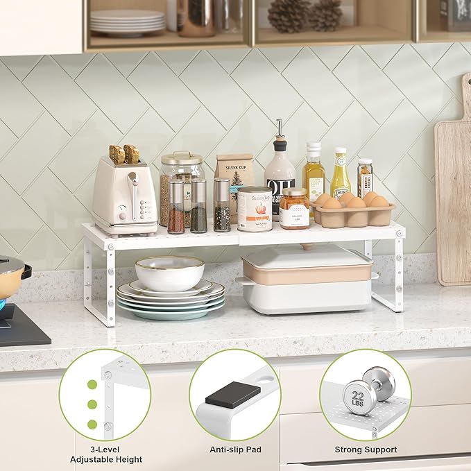 RUILALIFE Expandable Cabinet Organizer Shelf With Adjustable Height, Stackable Kitchen Countertop Organizer Rack, Adjustable Shelf Riser For Kitchen Counter, Pantry, Cupboard, Desk, Tabletop - Image 3