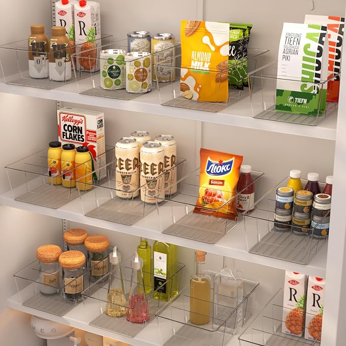 STARLATTA Kitchen Organizers and Storage Bins with Removable Dividers，8 Pack Clear Plastic Storage Bins，Fridge Organizer Bins Pantry Storage Containers for Fruits,Snacks,Tea Packets,Spice Packets - Image 2