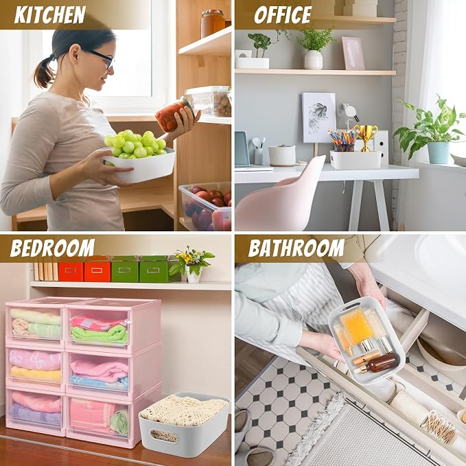 Zopeal Plastic Storage Bins 10 Pcs Gray Pantry Organizer Bins Small Baskets Storage Containers for Home Kitchen (8 x 5.7 x 3 Inch) - Image 7
