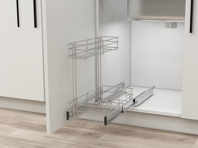 Under Sink Organizer 9" W X17 D, Pull Out Cabinet Organizer 2 Tier | Under Sink Slide Out Chrome Plated, Under Kitchen Bathroom Organizer, Pantry Cabinet Closet Organization Rack, 1 Pack - Image 9