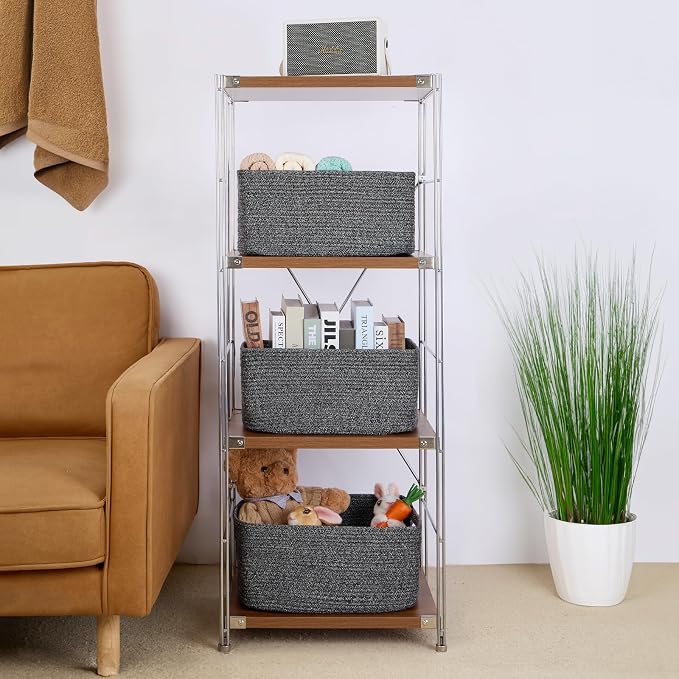 MiniArk Large Storage Baskets for Organizing, 17 x 13 x 7.5” Closet Shelf Baskets for Clothes Blanket Towels, Baby Nursery, Toy Bins Box, Woven Rope Baskets, 4 Packs Dark Gray - Image 4