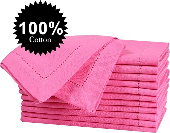 Bedding Craft Cotton Cloth Napkins Set of 12 – 18x18 Wild Orchid Design Hemstitched – Machine Washable Dinner Napkins for Weddings, Thanksgiving, Christmas & Daily Dining - Image 3