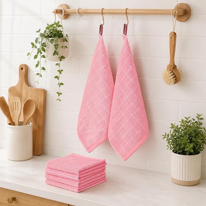 Kitinjoy 100% Cotton Terry Kitchen Dish Cloths, 12”x 12”, 8-Pack, Pink | Ultra Soft and Absorbent Dish Towels for Kitchen, Suitable for Drying and Washing Dishes - Image 6
