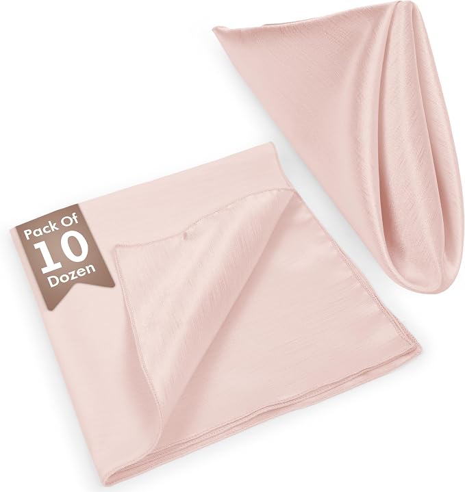 17x17-Inch Shantung Cloth Napkins, Ice Pink, Set of 120 | Bulk Case of 10 Dozen, Satin, Square, 100% Polyester Fabric, Reversible, Faux Dupioni Silk Reverse Side, Machine Washable - Image 2