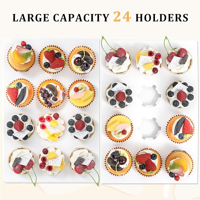 24 Count Corrugated Cupcake Box, 4 Pack Cupcake Containers with Windows, Disposable Cupcake Carriers for Muffins, Treats, Pastries,Mother's Day 19 x 14 x 3.9 Inches (White, 24Count /4Pcs) - Image 3
