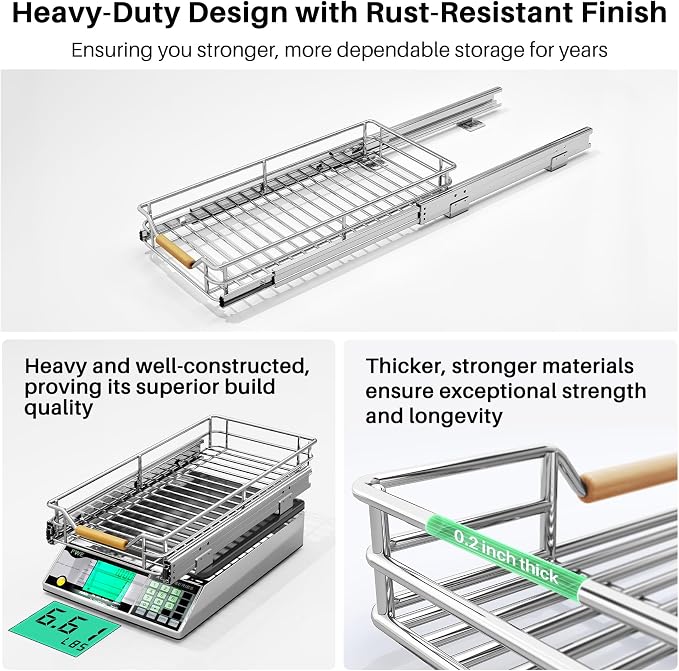 Pull out Cabinet Organizer, 9"W X 21"D, Heavy Duty Smooth Sliding Under Cabinet Shelves for Pots and Pans, Full-Extension Roll out Drawers, Slide out Organization for Home Kitchen Pantry - Image 6