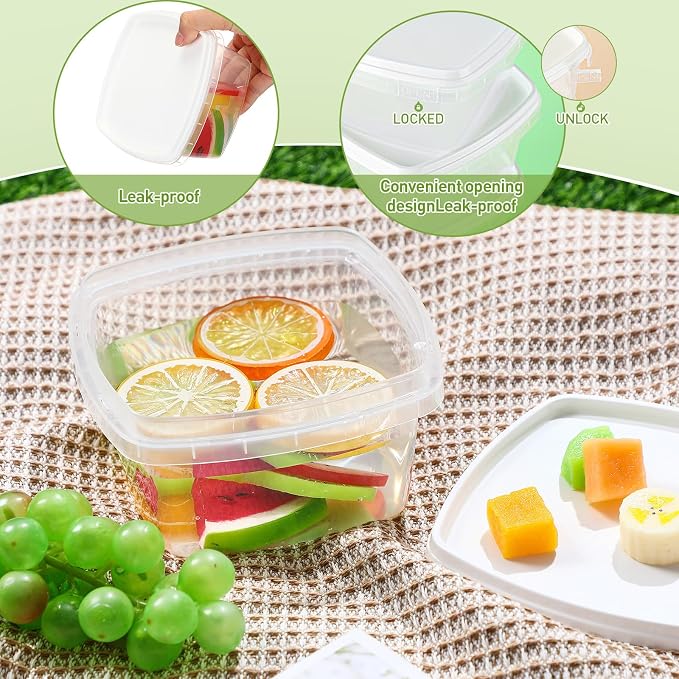 50 Pcs 24 oz Deli Containers With Lids - Stackable Clear Square Food Storage for Freezer, Take Away, and Leakproof Take Out - Image 3