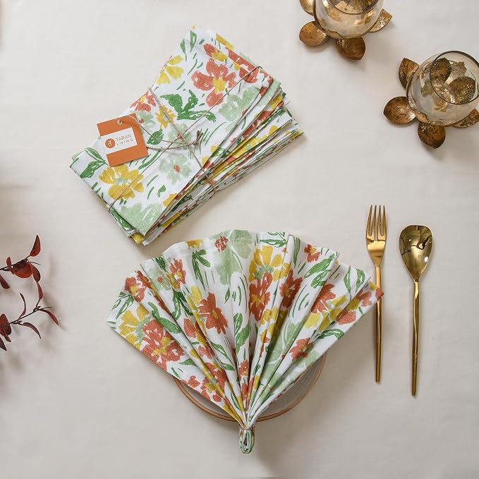 Floral Cotton Cloth Napkins Set of 4, 18 x 18 Inch Reusable Washable Dinner Napkins, Printed Fabric Table Napkins for Dining, Parties, Holidays & Everyday Use - Image 5