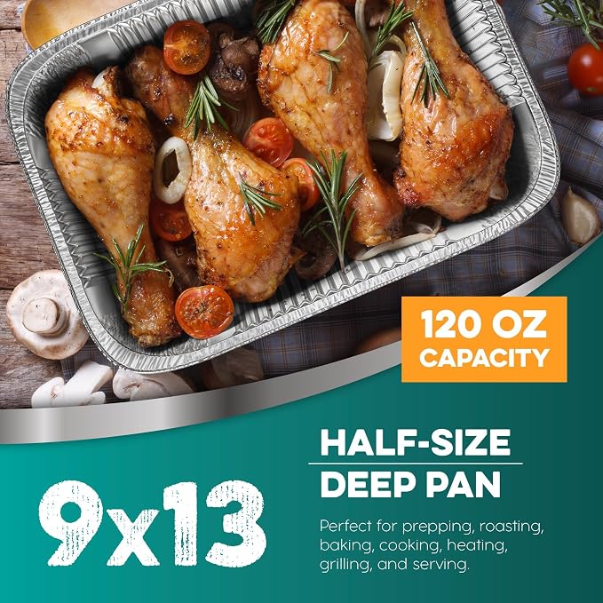 Aluminum Pans 9x13 [30 Pack] - Disposable Pans for Baking, BBQ Grilling, Roasting, Cake Serving, Catering, Steam Table Chafing - Image 5