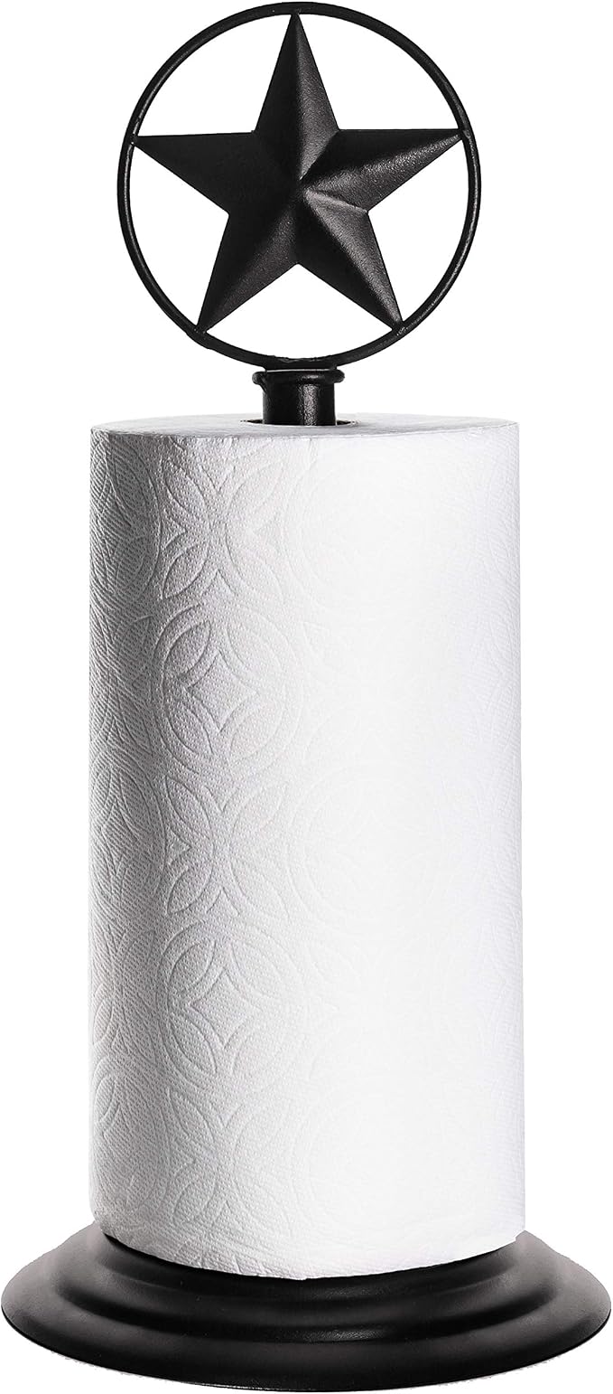 Black Rustic Texas Star Paper Towel Holder - Country Farmhouse Iron Metal Primitive Kitchen Countertop Paper Towel Holders, Western Style Stand for Paper Towels, Table Decor (Paper Towel Holder) by EcoRise