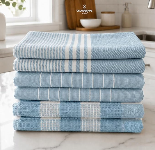 CSL Premium Kitchen Towels Set of 6,Highly Absorbent,Quick Dry,18x28, Aqua by CloudScapeLinen