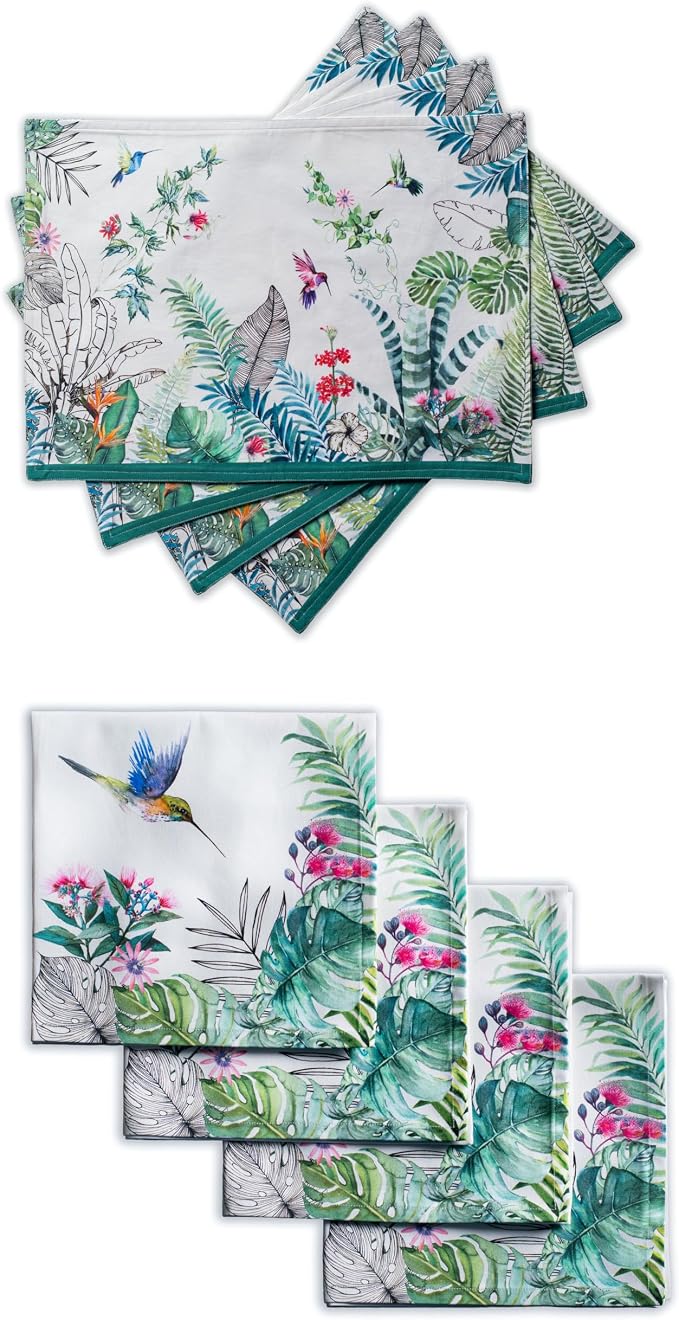 Maison d' Hermine Tropiques Bundle Set 100% Cotton Set of 4 Napkins (20 Inch by 20 Inch) and Set of 4 Place Mats (13 Inch by 19 Inch) by MaisondHermine