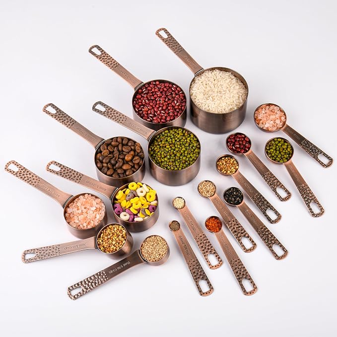 Copper Measuring Cups and Spoons Set 19 for Kitchen and Baking, Dry & Liquid, Metal Metric&US Measuring Cups and Spoons Set for Dry and Liquid - Image 2