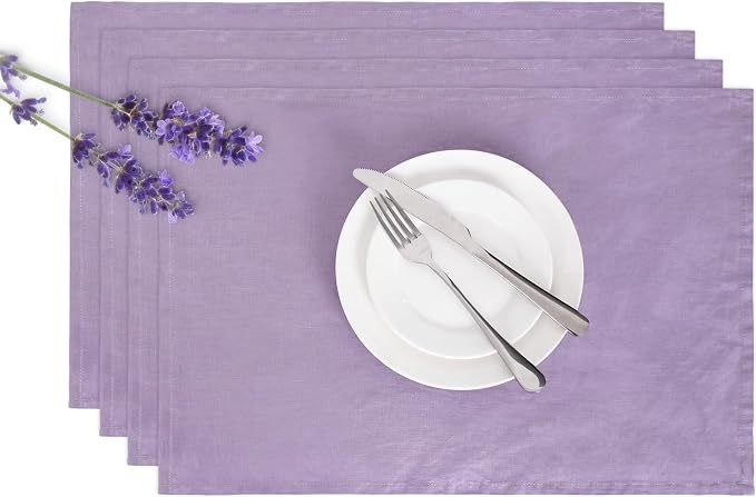 Linen Placemats 14x19Inch Set of 4,100% Linen Placemats Natural Rustic Tablemats for Easter,Mother's Day,Summer,Handcrafted from European Flax(Lavender) by LLinenWorld