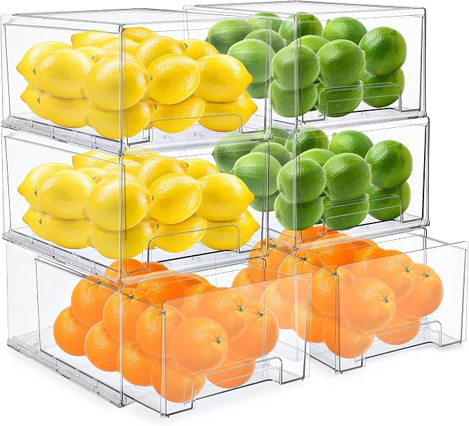 Sorbus Plastic Storage Bins Stackable Clear Pantry Organizer Box Bin for Organizing Kitchen Fridge, Food, Snack Pantry, Fruit, Vegetables, Bathroom, Wide & Narrow Deep (6 Pack) - Image 8