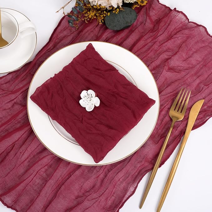 fani 60 Pack Gauze Cheesecloth Napkins, 20 x 20 in, Burgundy | Wrinkled Table Napkins, Soft Cotton, Rustic Decorative, Weddings, Party, Dinner Table, Everyday Use - Image 3