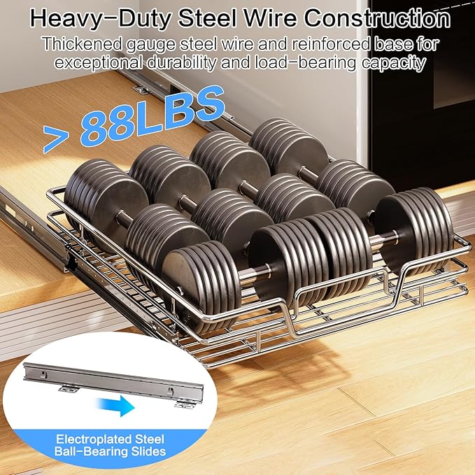 Kitchen Cabinet Pull Out Shelf and Drawer Organizer Slide Out Pantry Storaqe Basket in Multiple Sizes (17" W x 18" D,1 Tier) - Image 4