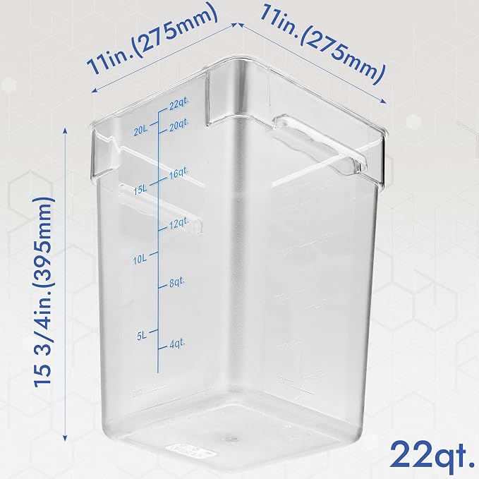 4 Pack Food Storage Containers with Blue Lids - NSF Listed Commercial Grade in 22.0 Qt - Square, Clear, Polycarbonate - Image 7