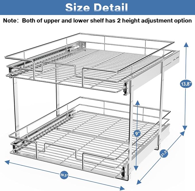 LOVMOR 2 Tier Individual Pull Out Cabinet Organizer 19½" W x 21½" D, Slide Out Kitchen Cabinet Storage Sliding Shelves - Image 3