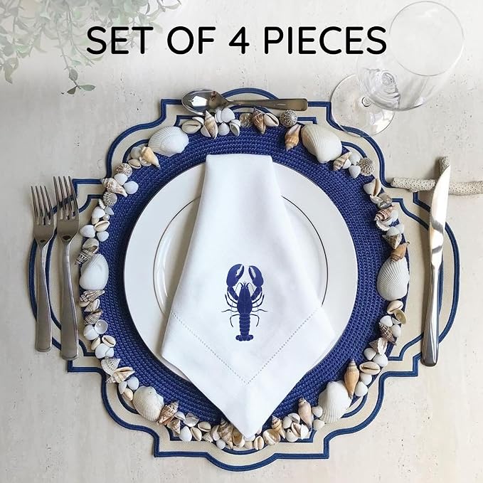 Cloth Tea Napkins Set of 4, Marine Animal Print Cloth Napkins, Reusable Cotton Table Napkins for Dinners, Beach Parties, Coffee and Cocktail Settings, 20x20 Inches (Lobster) - Image 2