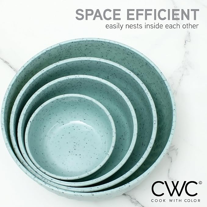 COOK WITH COLOR Prep Bowls with Lids- Wide and Deep Nesting Plastic Small Mixing Bowl Set with Lids, 8 Piece Set - Wide Bowls, Speckled Mint - Image 4