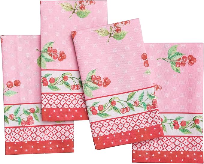 Maison d' Hermine Cloth Napkins Set of 4 Reusable 100% Cotton (18" x 18") | Everyday Square Napkins Cloth Washable Dinner Party Wedding Restaurant Hotel Kitchen Spring Summer - Pink Cherries by MaisondHermine