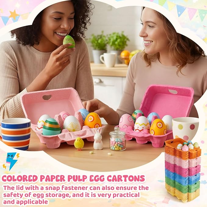 Rtteri 48 Pieces Colored Paper Pulp Egg Cartons 2 x 3 Colorful Style Vintage Blank Egg Cartons for Fresh Duck Quail Storage Kitchen Family Farmhouse - Image 7
