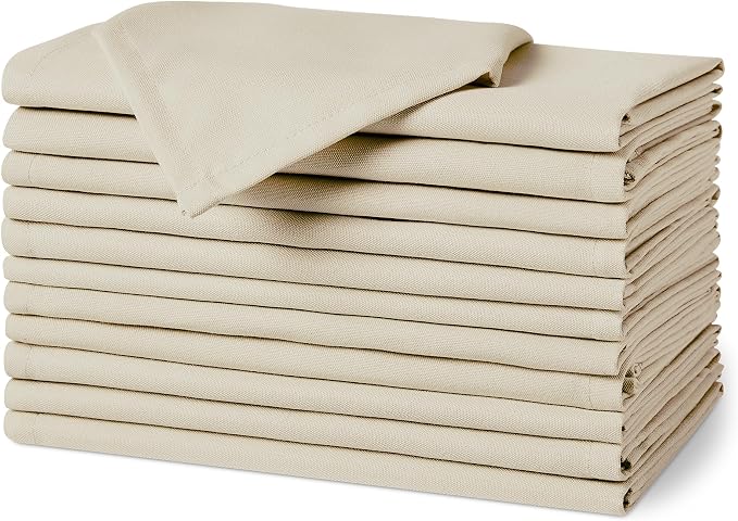 Amazon Basics Reusable Stain and Wrinkle Resistant Cloth Napkins, 17 x 17 inches, Beige, 12-Pack by AmazonBasics