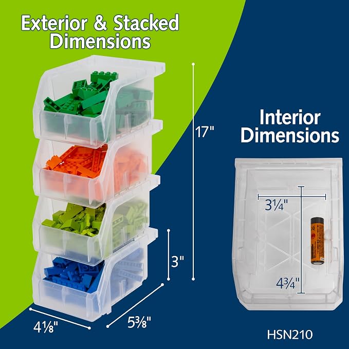 Plastic Containers for Organizing and Storage Bins for Drawers, Desks, Office Organization, and Garage, Stackable Bins, Extra-Small (3" x 5" x 4"), 12-Pack, Clear - Image 2