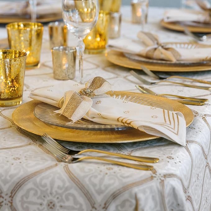 100% White Cotton Dinner Napkins, Set of 6, Hand Printed Vanilla Glace Design, Fair Trade, Washable Cloth Napkins for Parties & Cocktails 20x20 in - Image 4