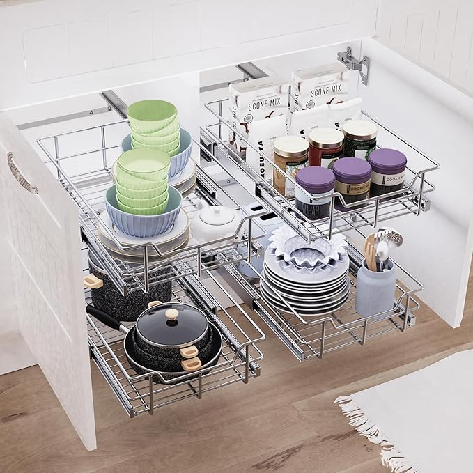 Pull Out Cabinet Organizer 24" W X 22" D, Chromed, Full Slide Out Drawers | For Kitchen Organizers and Storage, Pull Out Drawers For Cabinets Capacity Heavy Duty Caddy, Cabinet Shelves, Bathroom Pantry - Image 6