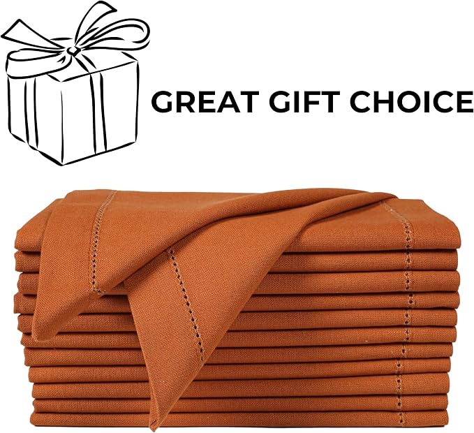 Bedding Craft Cloth Dinner Napkins Set of 12 – 18x18 Roasted Pecan with Hemstitched Mitered Corners – Reusable Machine Washable Fabric Napkins for Weddings & Dining Tables - Image 2