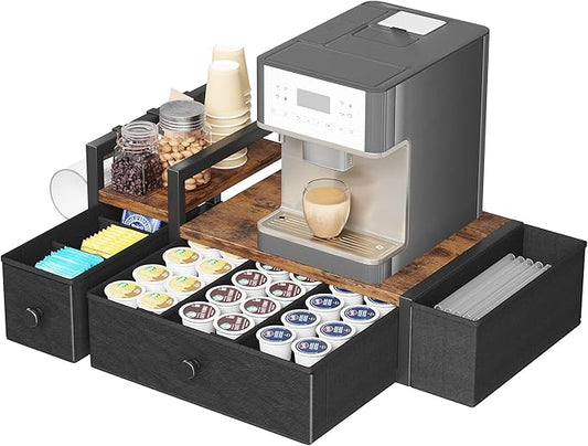 Homeiju Coffee Pod Drawers - K Cup Organizer, Nespresso Pods Holder with Mug Rack, Coffee Holder for Countertop, 52 Capacity Pods, Suitable for Kitchens, Offices and Coffee Bars(Brown) by Homeiju
