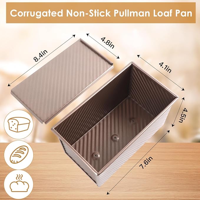 2pack Pullman Bread Pans with Lid, 1LB Capacity, Aluminized Steel Bread Loaf Pan, Non-Stick, Easy Release Sandwich Bread Loaf Pan for Baking Homemade Bread - Image 5