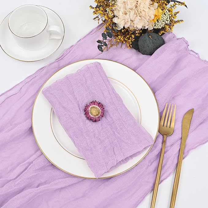 fani 100 Pack Gauze Cheesecloth Napkins, 20 x 20 in, Lavender | Wrinkled Table Napkins, Soft Cotton, Rustic Decorative, Weddings, Party, Dinner Table, Everyday Use - Image 3