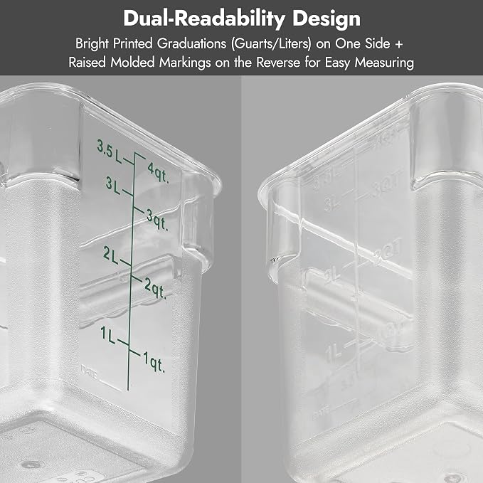 8-Pack 6 Qt NSF Clear Polycarbonate Food Storage Containers with Red Lids - Square, Commercial-Grade, Freezer & Dishwasher Safe, Stackable - Image 7